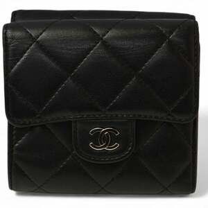 CHANEL Black Lambskin Leather Wallet